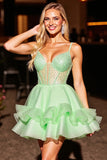 Corset Green A Line Homecoming Dress with Sequins