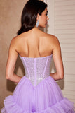 Sparkly Strapless Ruffled Lilac Homecoming Dress with Sequins