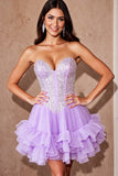 Sparkly Strapless Ruffled Lilac Homecoming Dress with Sequins