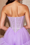 Sparkly Strapless Ruffled Lilac Homecoming Dress with Sequins