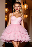 Tiered Pink A Line Homecoming Dress