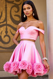 Off The Shoulder Two Piece Pink Homecoming Dress