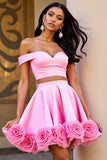 Off The Shoulder Two Piece Pink Homecoming Dress