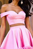 Off The Shoulder Two Piece Pink Homecoming Dress