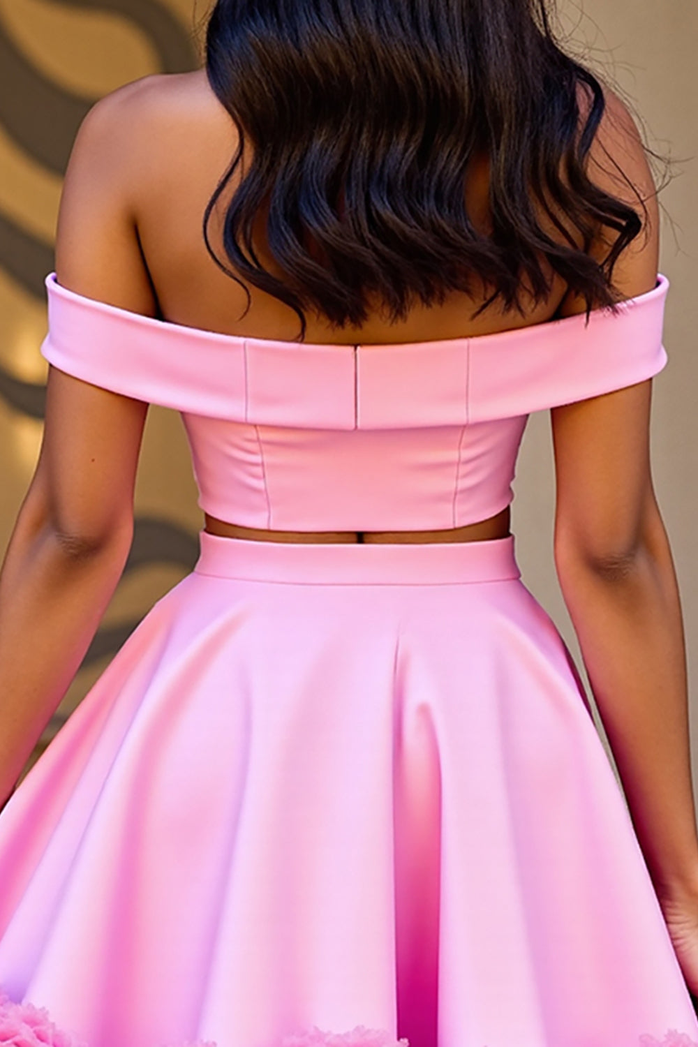 Off The Shoulder Two Piece Pink Homecoming Dress
