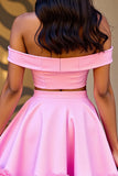 Off The Shoulder Two Piece Pink Homecoming Dress