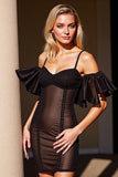 Black Ruffled Removable Sleeve Homecoming Dress