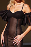 Black Ruffled Removable Sleeve Homecoming Dress