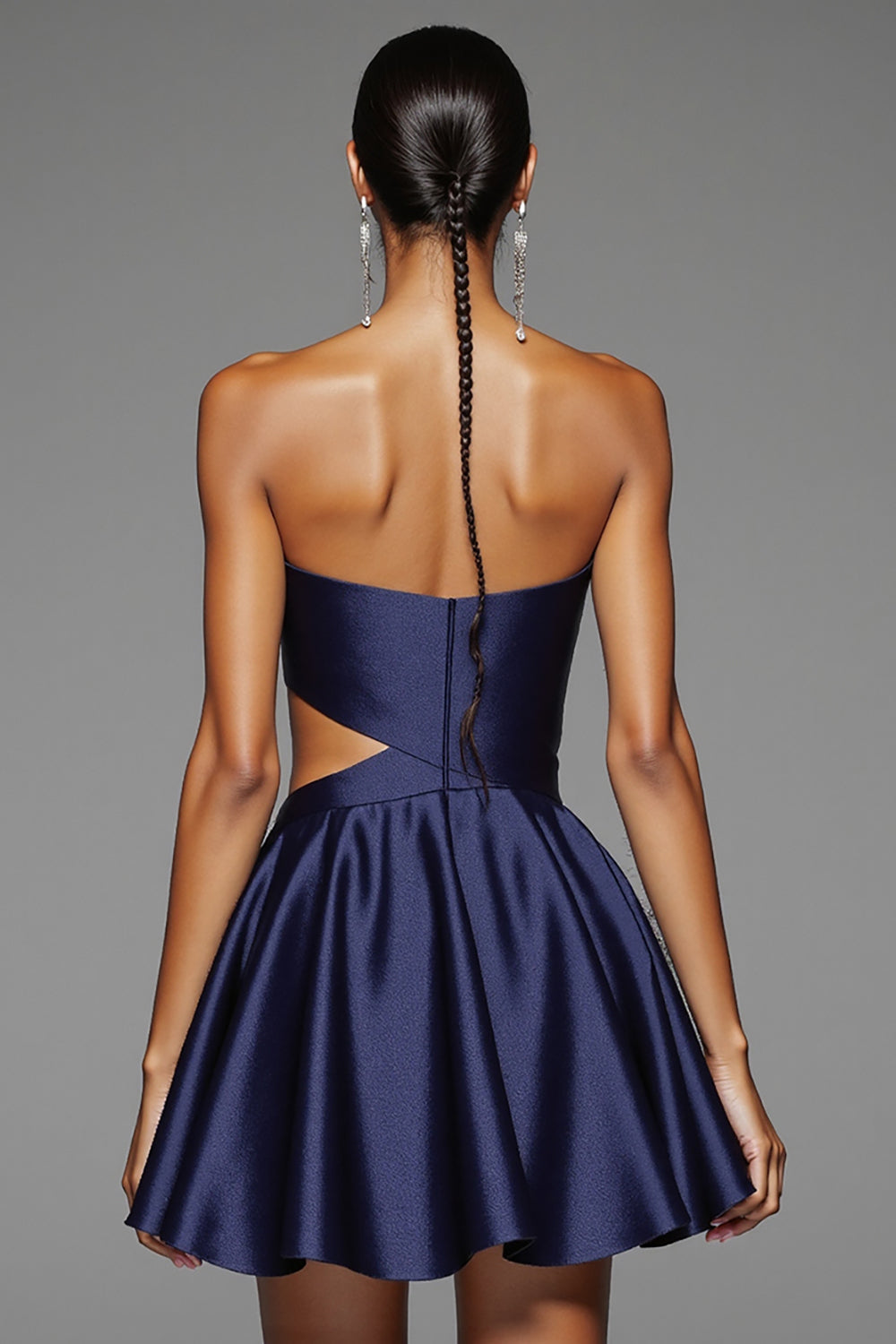 Navy Strapless Cut Out Bodycon Homecoming Dress