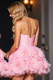 Strapless Pink Homecoming Dress with 3D Flowers