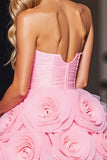 Strapless Pink Homecoming Dress with 3D Flowers