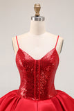 Sparkly Red A-Line Tiered Ruffled Homecoming Dress