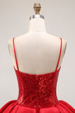 Sparkly Red A-Line Tiered Ruffled Homecoming Dress