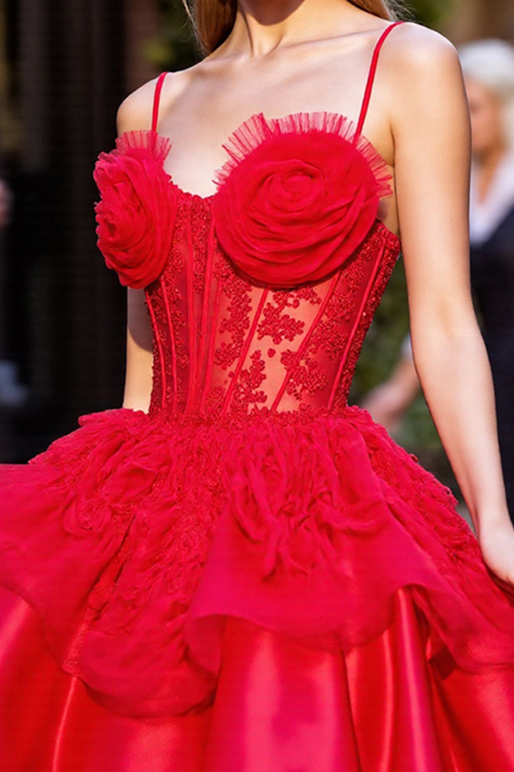 Corset Appliqued Red Homecoming Dress with 3D Flowers
