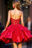 Corset Appliqued Red Homecoming Dress with 3D Flowers