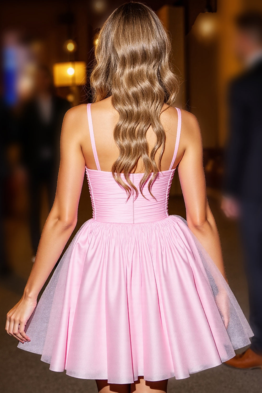 A Line Pink Ruched Homecoming Dress