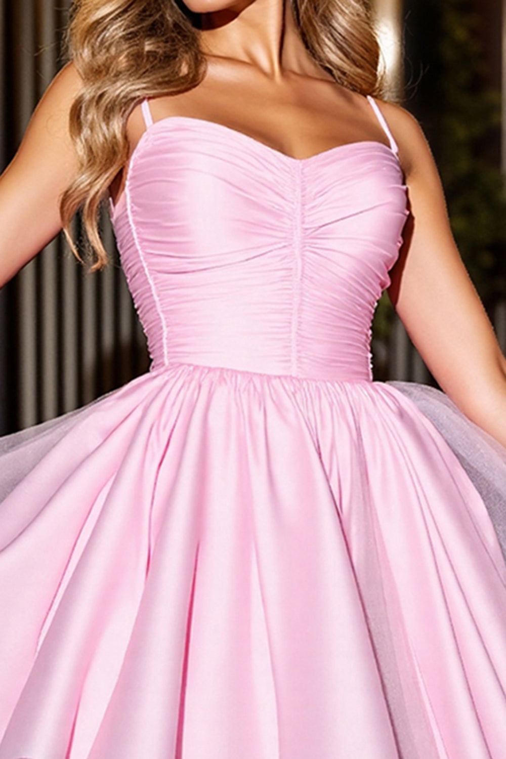 A Line Pink Ruched Homecoming Dress