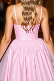 A Line Pink Ruched Homecoming Dress