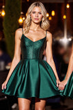 Dark Green Satin A Line Homecoming Dress
