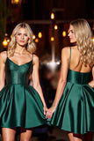Dark Green Satin A Line Homecoming Dress
