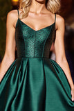 Dark Green Satin A Line Homecoming Dress