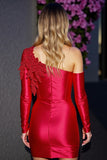 One Shoulder Satin Appliqued Homecoming Dress