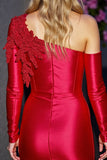 One Shoulder Satin Appliqued Homecoming Dress