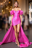 Off The Shoulder Fuchsia Ruched Homecoming Dress