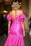 Off The Shoulder Fuchsia Ruched Homecoming Dress