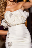 Strapless White Ruffled Homecoming Dress