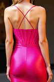 Corset Fuchsia Satin Ruched Homecoming Dress