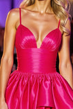 Fuchsia Ruched Homecoming Dress with Ruffles