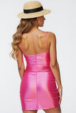Fuchsia Satin Ruched Short Homecoming Dress