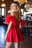 Red Corset Satin Short Homecoming Dress with Fringes