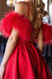 Red Corset Satin Short Homecoming Dress with Fringes
