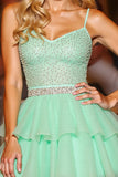 Sparkly Green Tiered Tulle Short Homecoming Dress with Ruffles