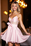Pink Corset Satin Short Homecoming Dress with Bow