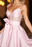 Pink Corset Satin Short Homecoming Dress with Bow