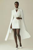 White Bodycon Peak Lapel Mini Work Dress with Cape
