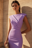 Purple Bodycon Cap Sleeves Short Work Dress