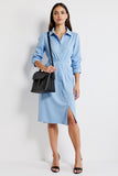 Polo Collar Blue Midi Work Dress with Long Sleeves