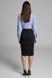 Blue Pinstripe Sheath Work Dress with Polo Collar