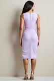 Purple Sheath Midi Work Dress with Belt