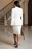 White Notched Lapel Two-piece Sheath Work Dress