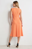 Ruched Orange A Line Midi Work Dress