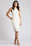 Simple White Sheath Work Dress with Belt