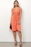 Sheath Ruched V-Neck Orange Midi Work Dress