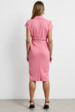 Pink V-Neck Sheath Work Dress with Belt