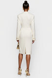 White Double Breasted Peak Lapel Bodycon Midi Work Dress
