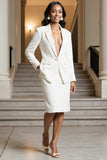 White Notched Lapel 2 Piece Long Sleeves Work Suit